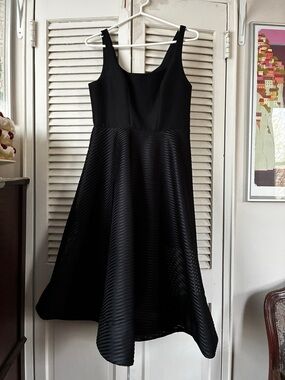 Halston Heritage Black Textured Midi Fit-and-Flare Dress